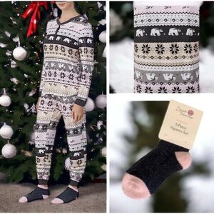 Cozy Winter Kids Pajama Set - Gray and Pink